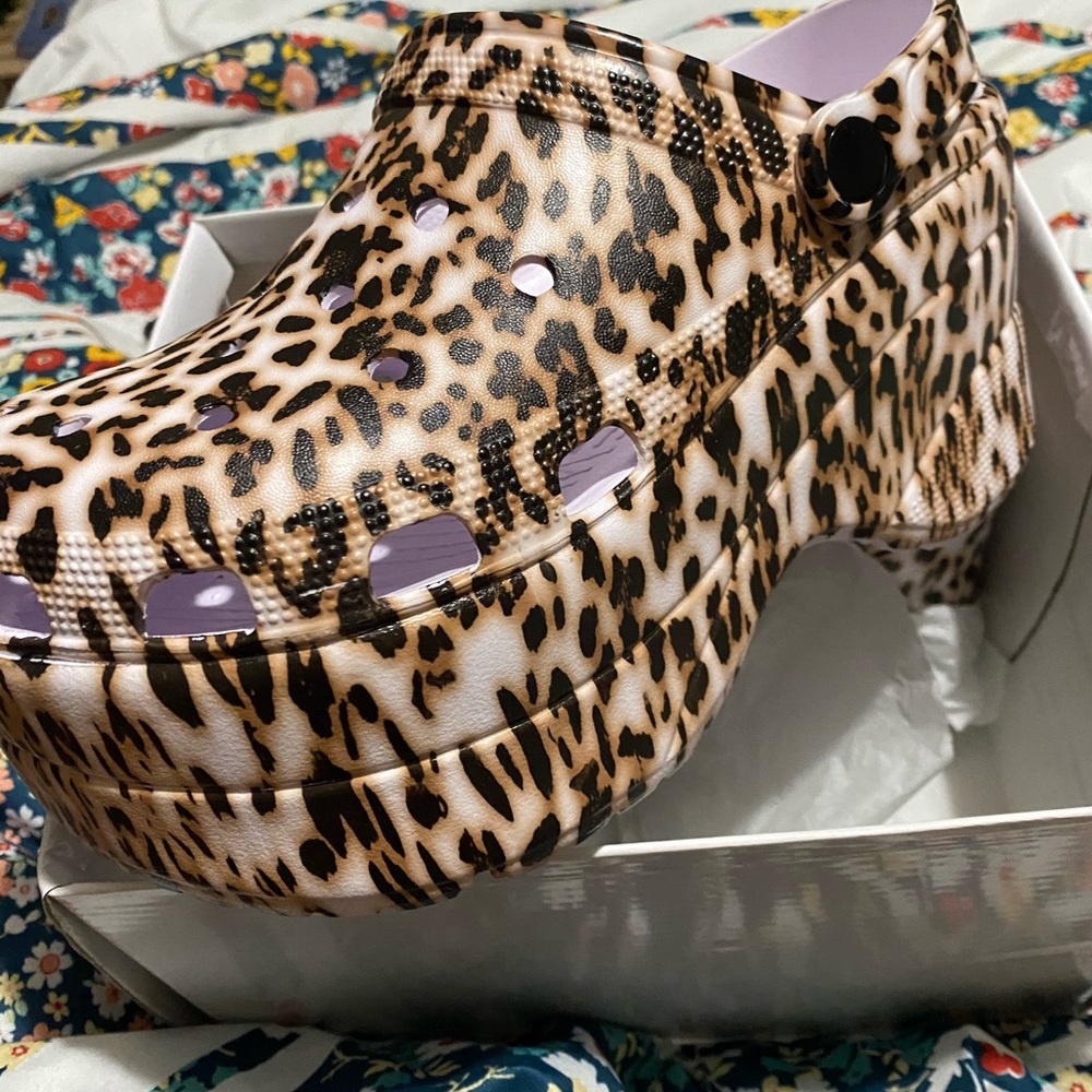 Leopard print crocs